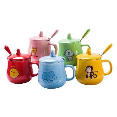 Cross Border Cartoon Animal Ceramic Mug Cute Gourd Cup with Lid with Exclusive Spoon Customizable Logo Coffee Mugs