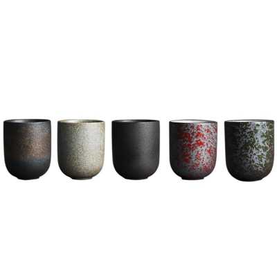 Antique handmade coarse pottery tea ceremony bowl 130ml vintage water cup Retro small mouth tea cup Japanese stoneware