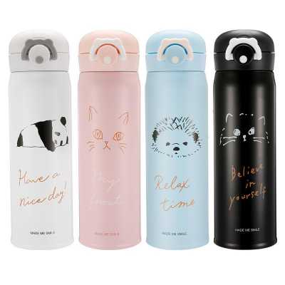350ml500ml Cartoon Thermos Bottle Water Bottle Creative Animal Stainless Steel Vacuum Flask Milk Tea Water Coffee Cup