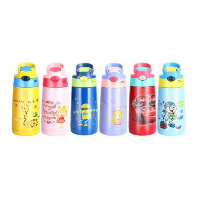 Hot sale 400ml Stainless steel Outdoor Travel Portable Children's Vacuum Straw Water Bottle Cartoon Coffeeamp;Milk Thermos Flask