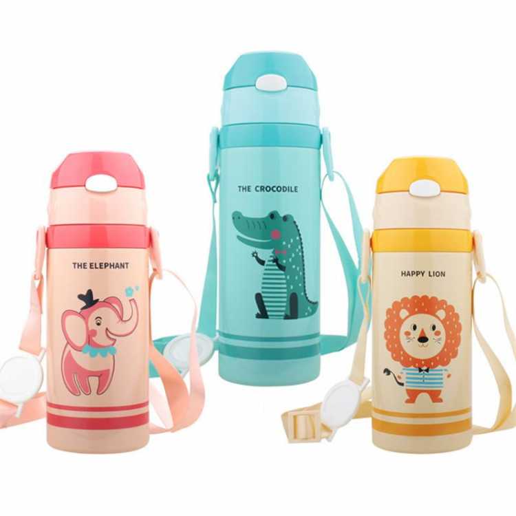 Hot sale 500ML Insulated Thermos Cup 304 Stainless Steel Thermals Water Bottle Vacuum Flask For Baby's Straw Bottle With Rope