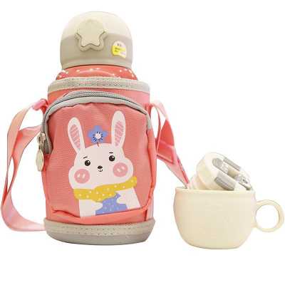 600ML Cartoon Thermos Cup Mug for Kids Unicorn Stainless Steel Vacuum Flask Childen Portable Cute Straw Water Bottle with Bag