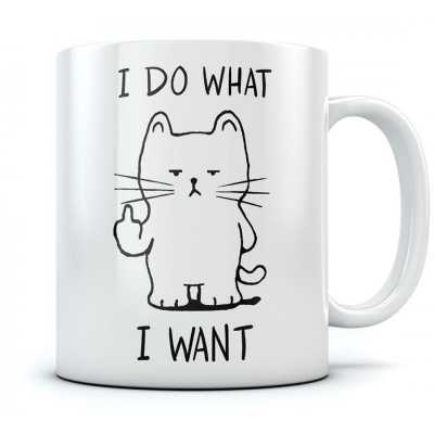 I Do What I Want Cat Funny White Coffee Mug with Stirring Spoon Funny Cat Kitty Lover Mom Gift