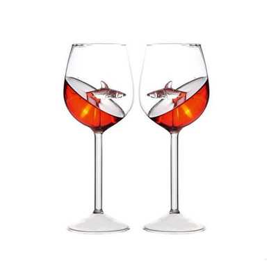 Personality Creative 3D Shark Roam In Red Wine Glass Decanter Function Goblet Bar Cocktail Cups  Whisky Tasting Wineglass