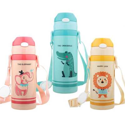 Hot sale 500ML Insulated Thermos Cup 304 Stainless Steel Thermals Water Bottle Vacuum Flask For Baby's Straw Bottle With Rope