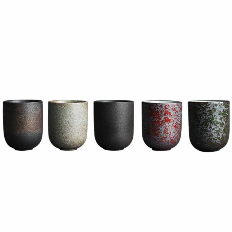 Antique handmade coarse pottery tea ceremony bowl 130ml vintage water cup Retro small mouth tea cup Japanese stoneware